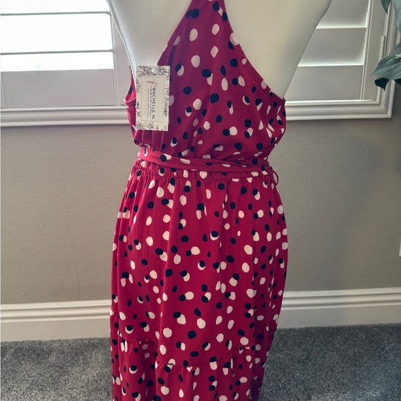 Miss Sparkling Red Polka Dot Halter Dress Midi Maxi Size Large NWT - Picture 4 of 5